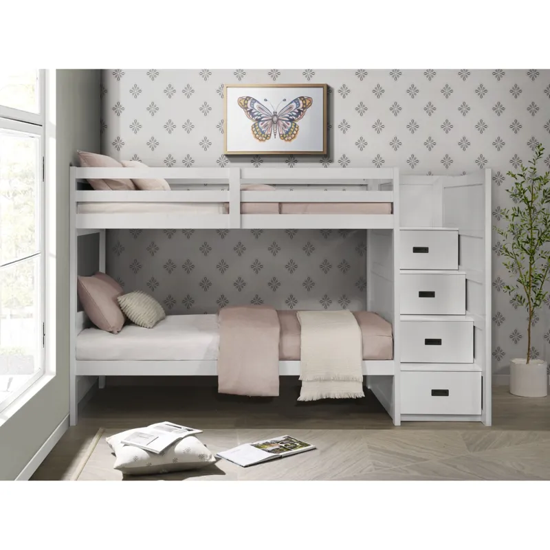 Sami Twin Over Twin Step Bunk with Right HB in White