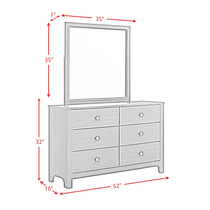 Sami Youth Dresser and Mirror Set in White