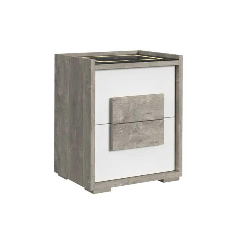 San Matteo 2-Drawer Nightstand with Wireless Charging, USB, and LED in Dual Tone
