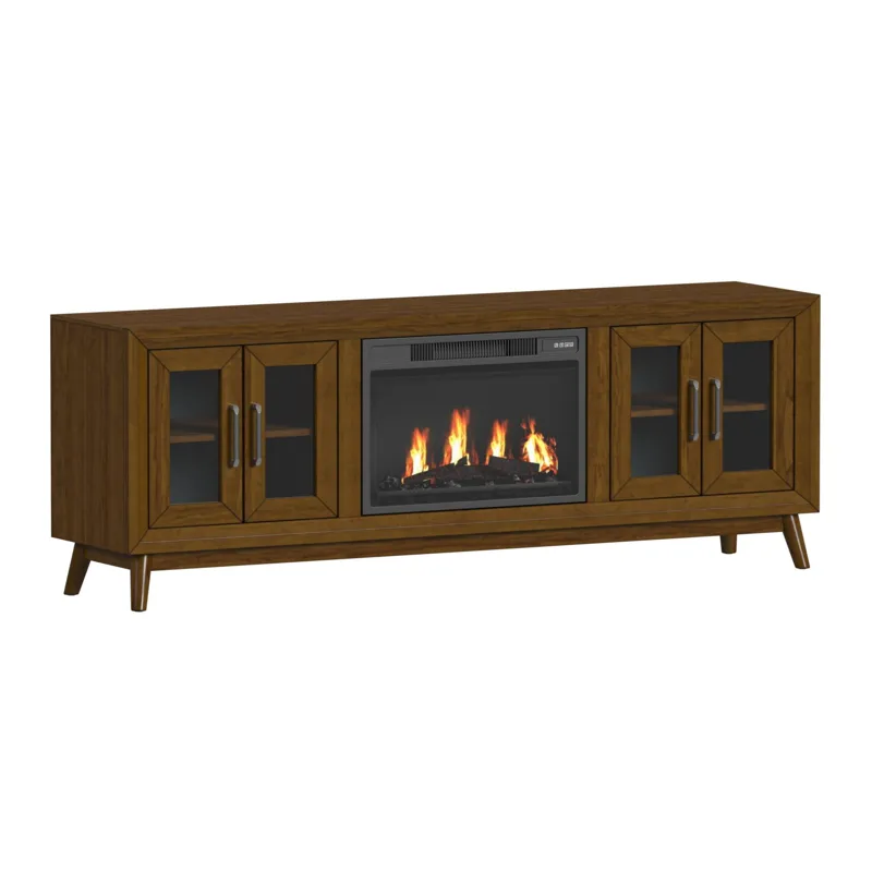 Santa Barbara KIT - 70" TV Console in Walnut w/23" Fireplace Insert (Ships in 2 Boxes)