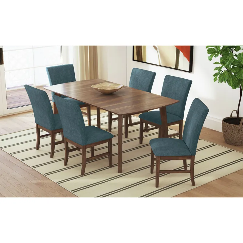 Santa Barbara Dining Side Chair with Denim Blue Fabric in Walnut (2 Per Carton)
