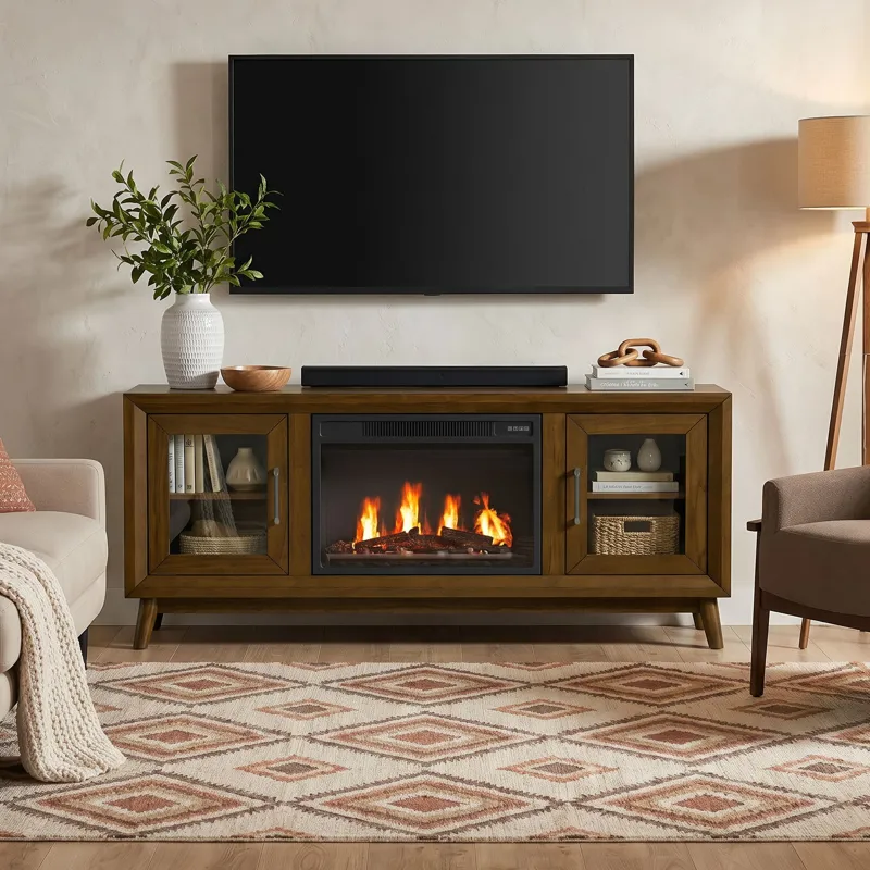 Santa Barbara KIT - 60" TV Console in Walnut w/23" Fireplace Insert