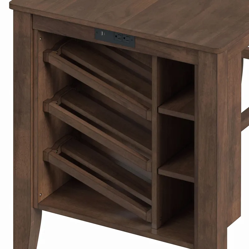 Santa Barbara Kitchen Island & 2 Counter Stools with Dark Grey Fabric in Walnut