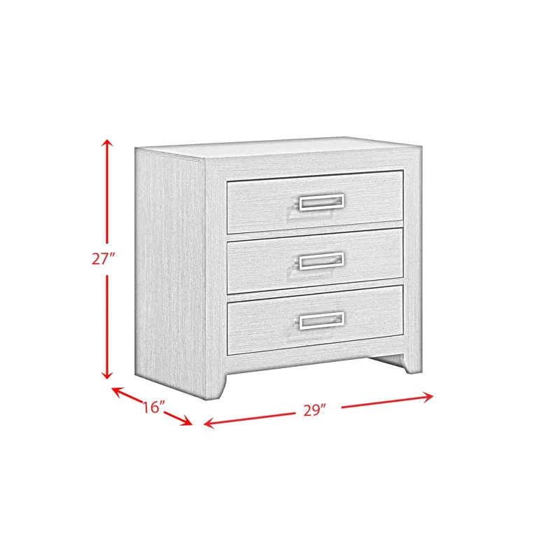 Sasha 3-Drawer Nightstand W/ USB in Grey