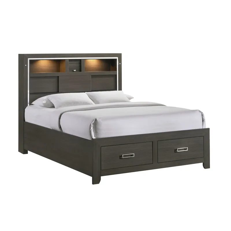 Sasha Queen Music Bed W/Led Light in Grey