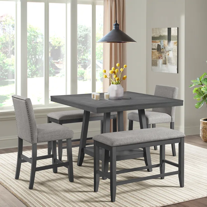 Seneca Counter Bench without Back and with Grey Fabric in Grey