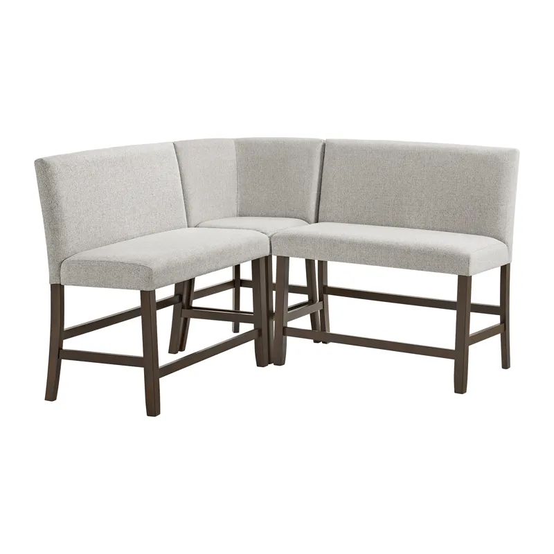 Seneca Counter 3PC Corner Bench with Grey Fabric in Brown