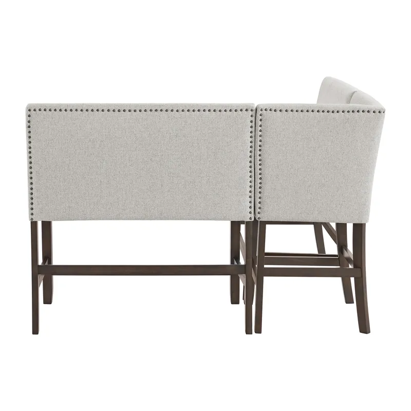 Seneca Counter 3PC Corner Bench with Grey Fabric in Brown