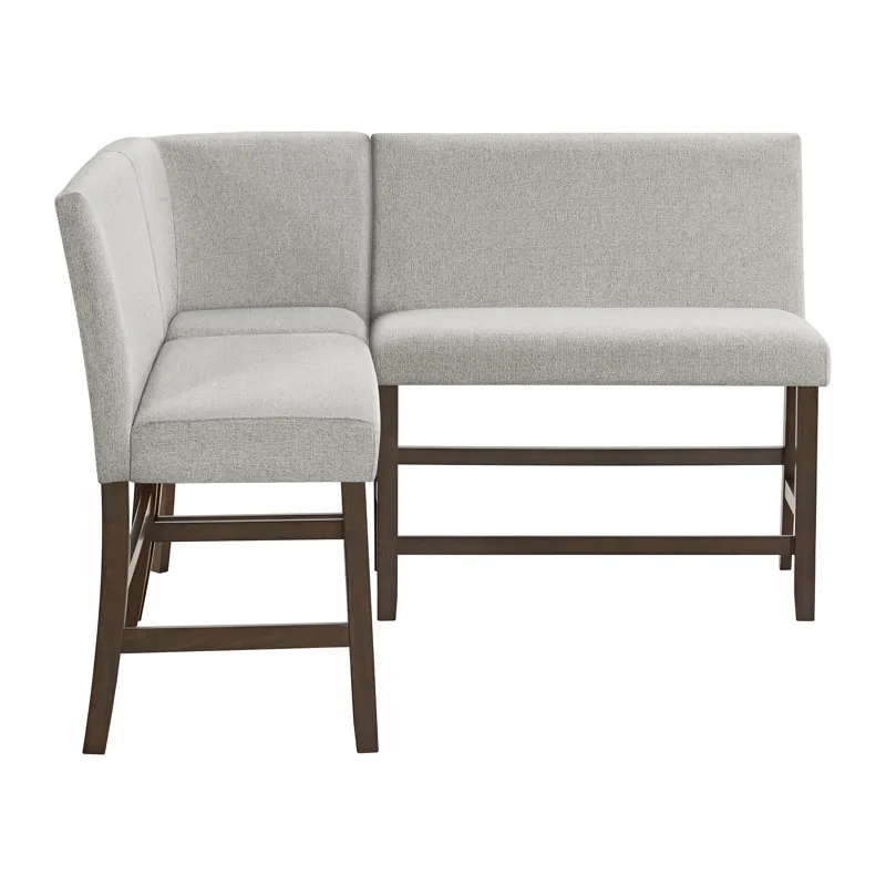 Seneca Counter 3PC Corner Bench with Grey Fabric in Brown