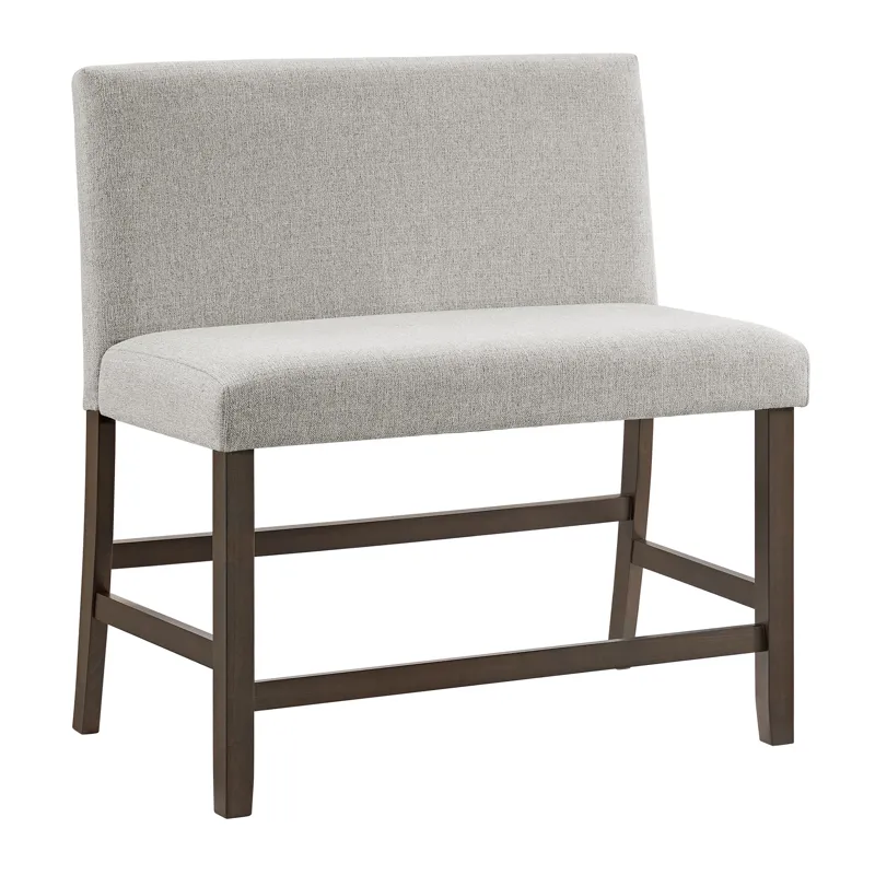 Seneca Counter Bench with Upholstered Back and Grey Fabric in Brown