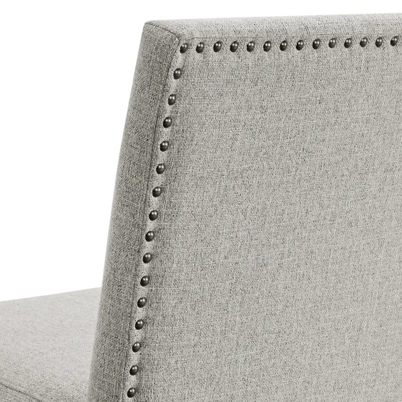 Seneca Counter Corner Bench with Upholstered Back and Grey Fabric in Brown