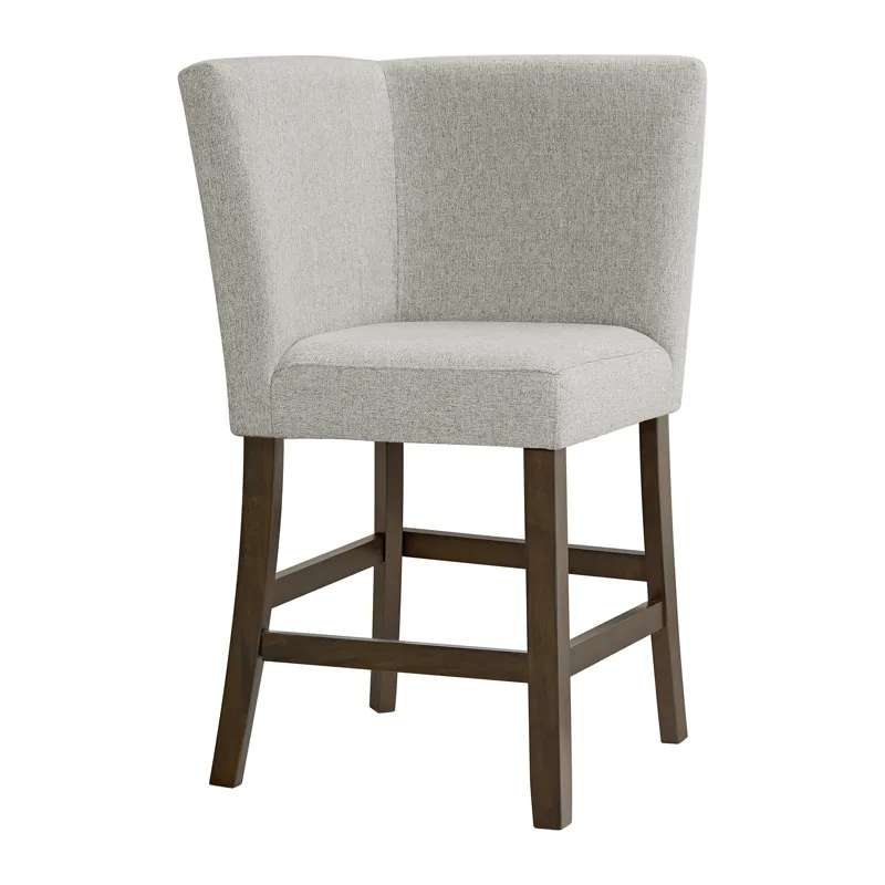 Seneca Counter Corner Bench with Upholstered Back and Grey Fabric in Brown