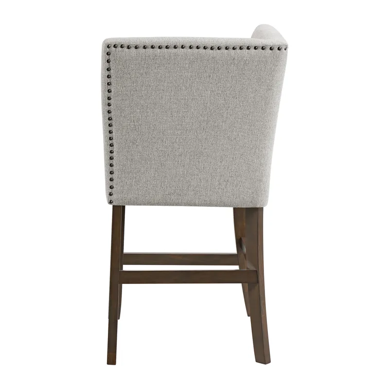 Seneca Counter Corner Bench with Upholstered Back and Grey Fabric in Brown