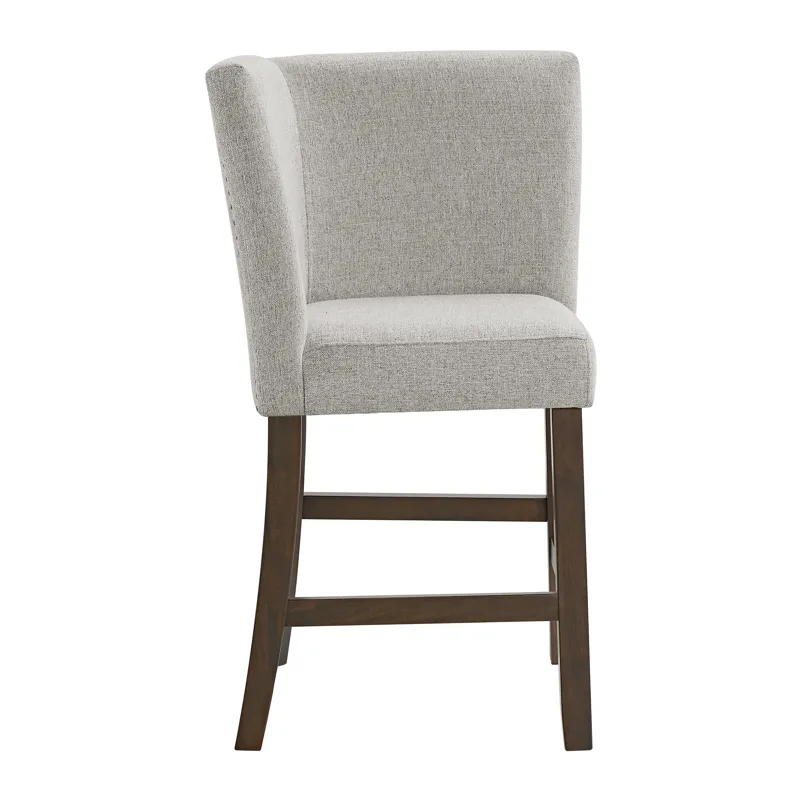 Seneca Counter Corner Bench with Upholstered Back and Grey Fabric in Brown