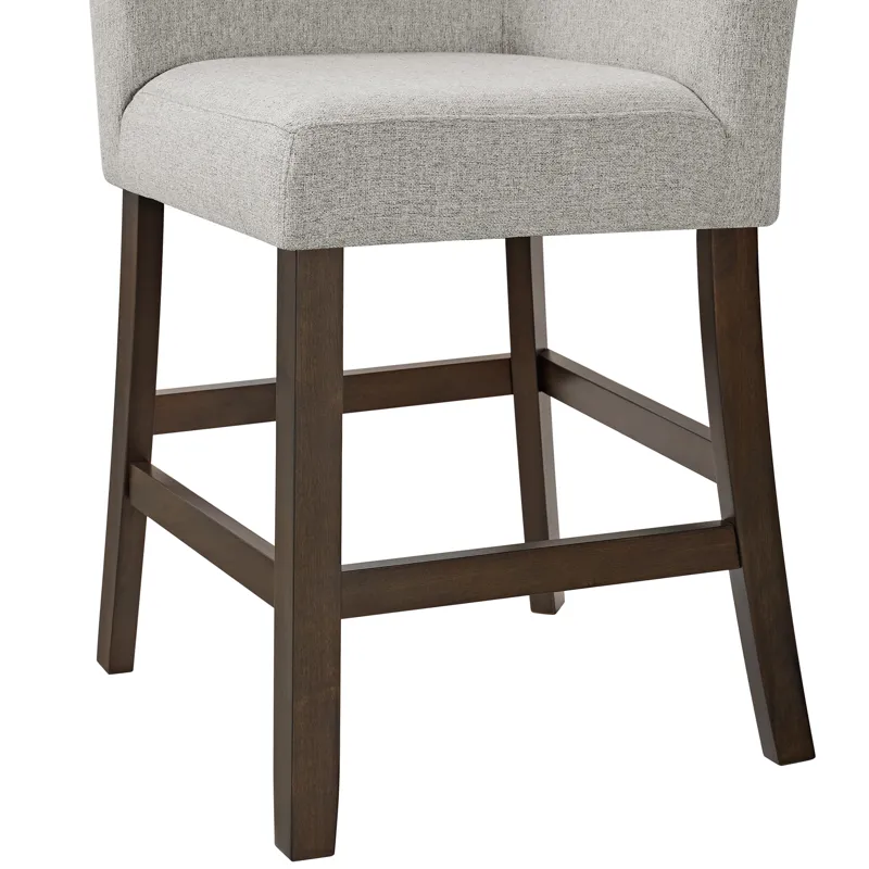 Seneca Counter Corner Bench with Upholstered Back and Grey Fabric in Brown