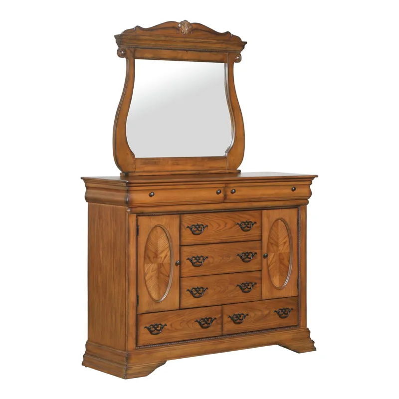 (B4850-11) Shenandoah- 7 Drawer Dresser & Mirror Set- Classic Oak
