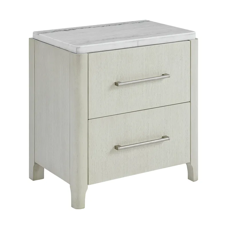 South Beach 2-Drawer Nightstand with USB & White Marble Top in Almond White