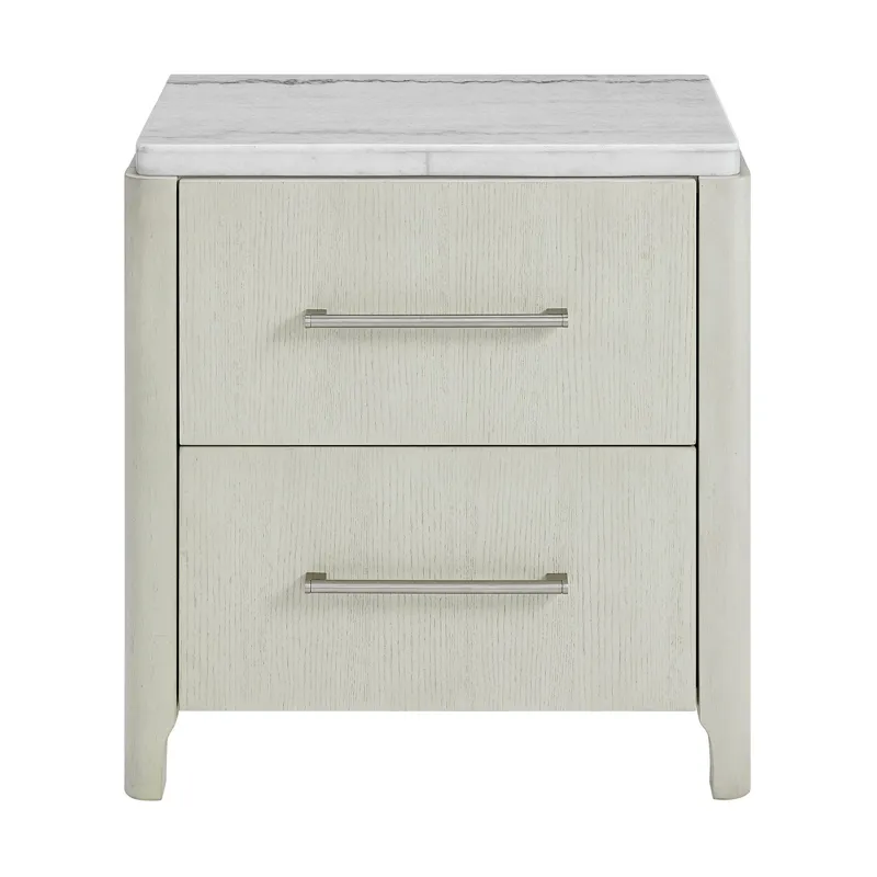 South Beach 2-Drawer Nightstand with USB & White Marble Top in Almond White