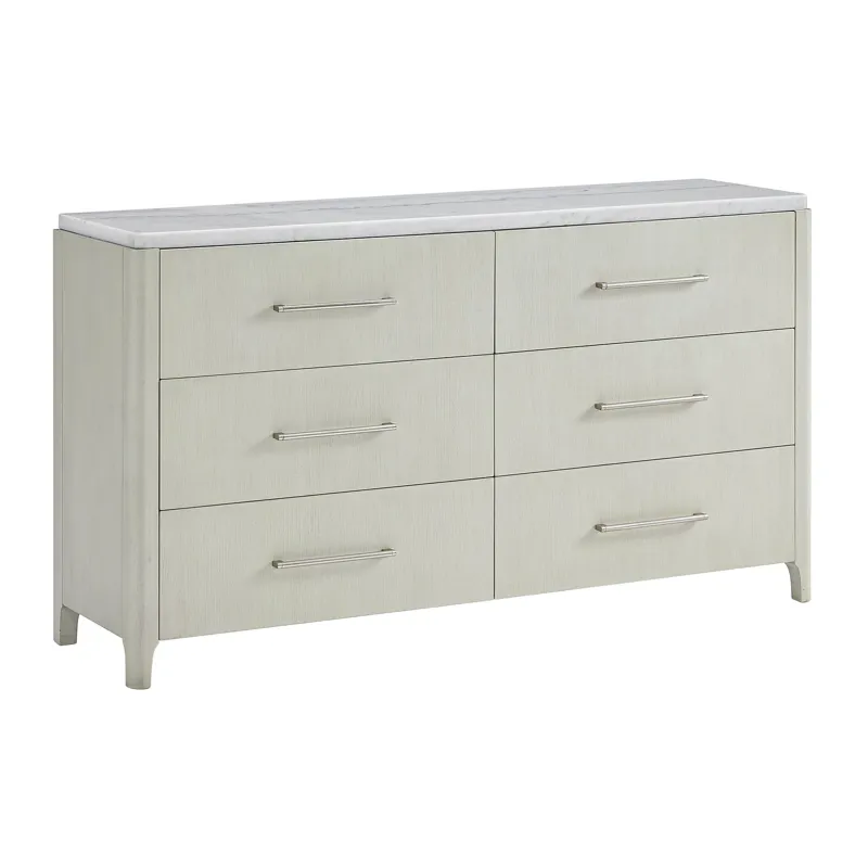 South Beach 6-Drawer Dresser with White Marble Top in Almond White