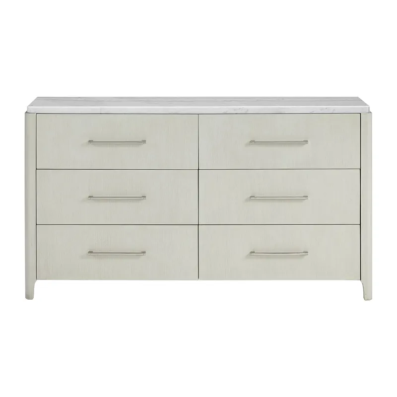 South Beach 6-Drawer Dresser with White Marble Top in Almond White