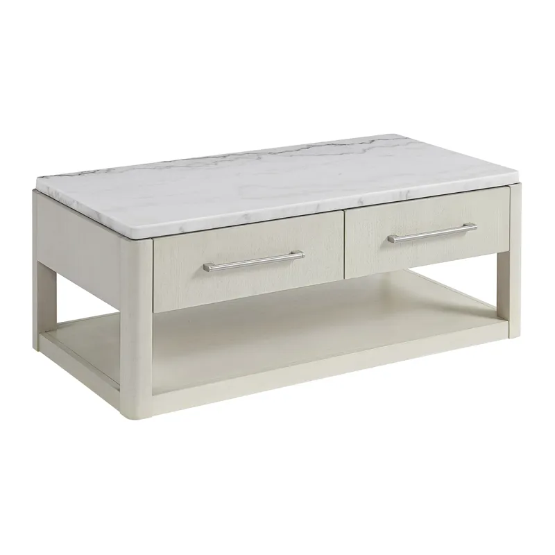 South Beach Cocktail Table with White Marble Top in Almond White
