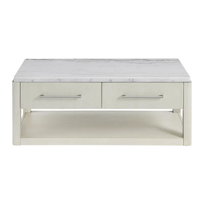 South Beach Cocktail Table with White Marble Top in Almond White