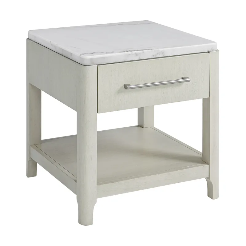 South Beach End Table with White Marble Top in Almond White