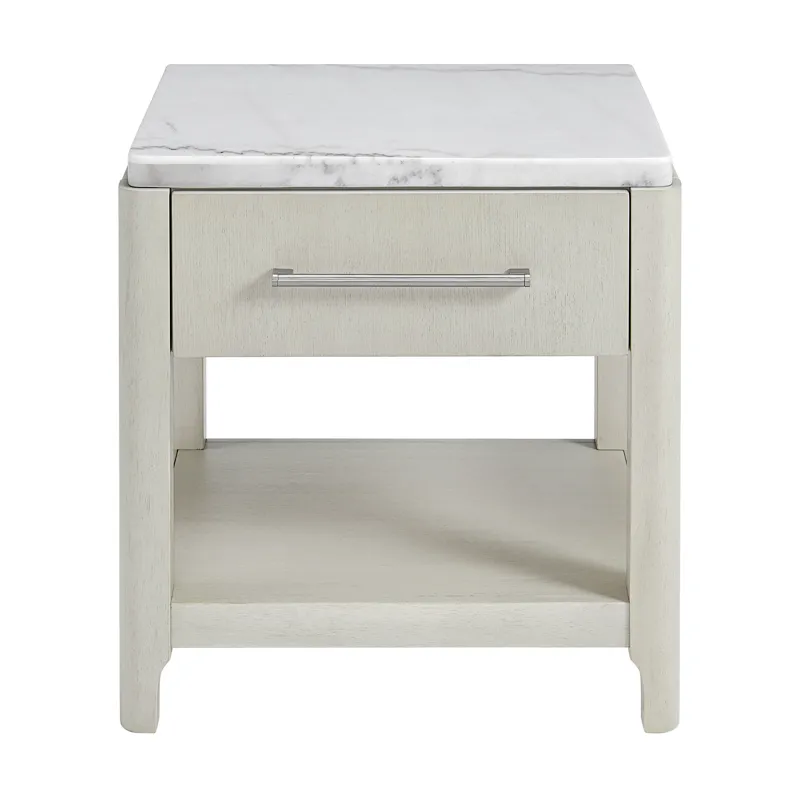 South Beach End Table with White Marble Top in Almond White