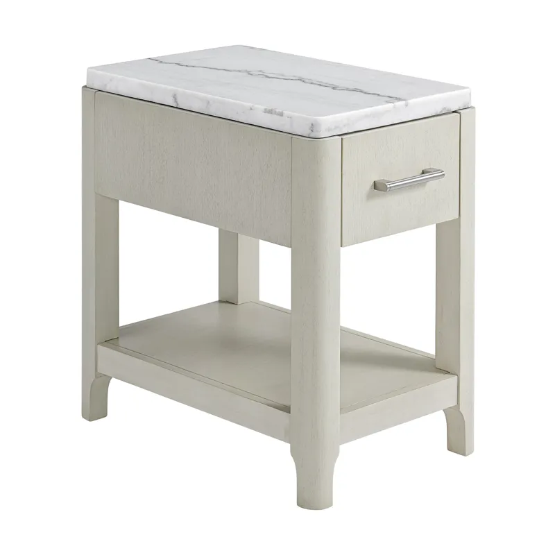 South Beach Side Table with White Marble Top in Almond White