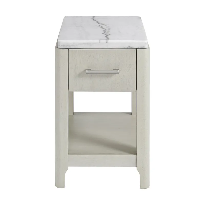 South Beach Side Table with White Marble Top in Almond White