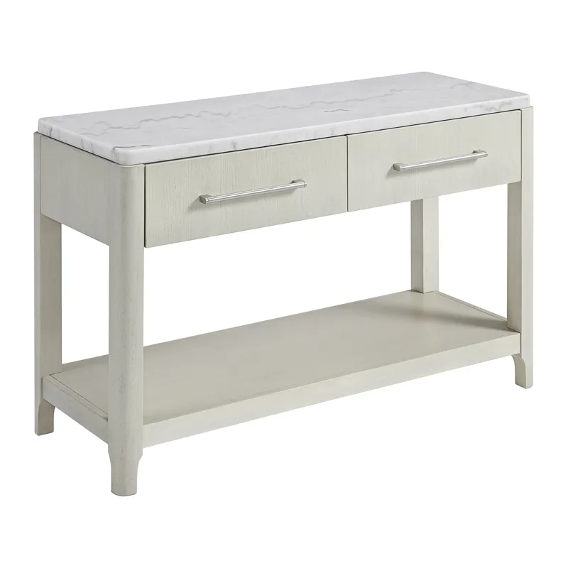 South Beach Sofa Table with White Marble Top in Almond White