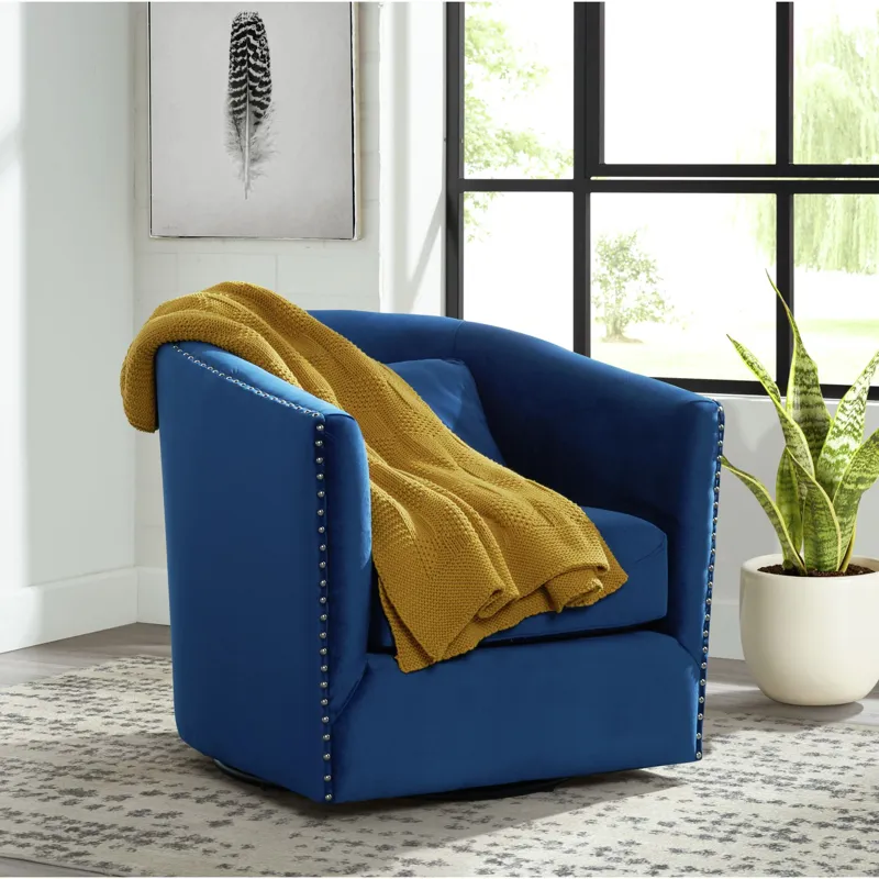 Stanton Swivel Chair In Mercer  Navy W/nails (ISTA 3)