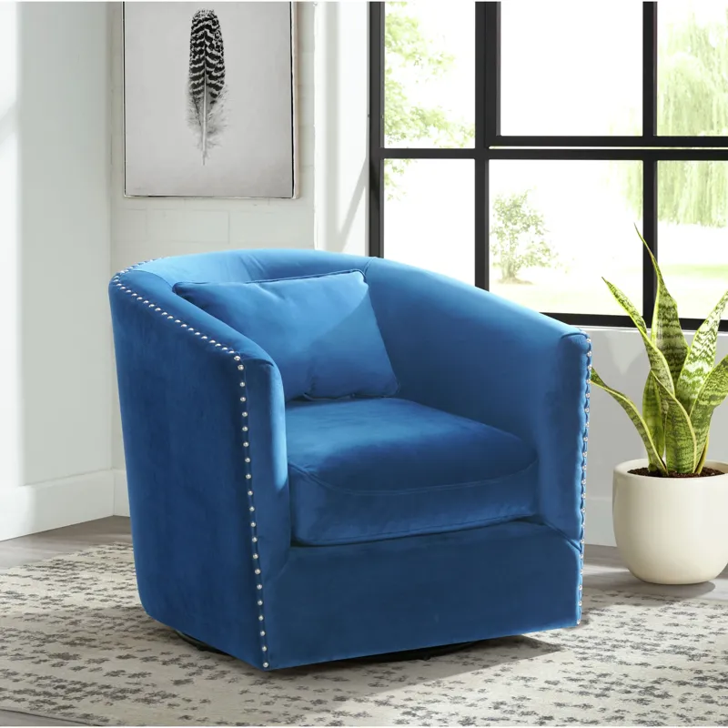 Stanton Swivel Chair in Royale Cobalt W/ Nails - 3A