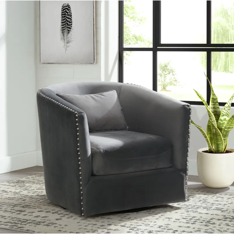 Stanton Swivel Chair in Royale Grey W/ Nails - 3A