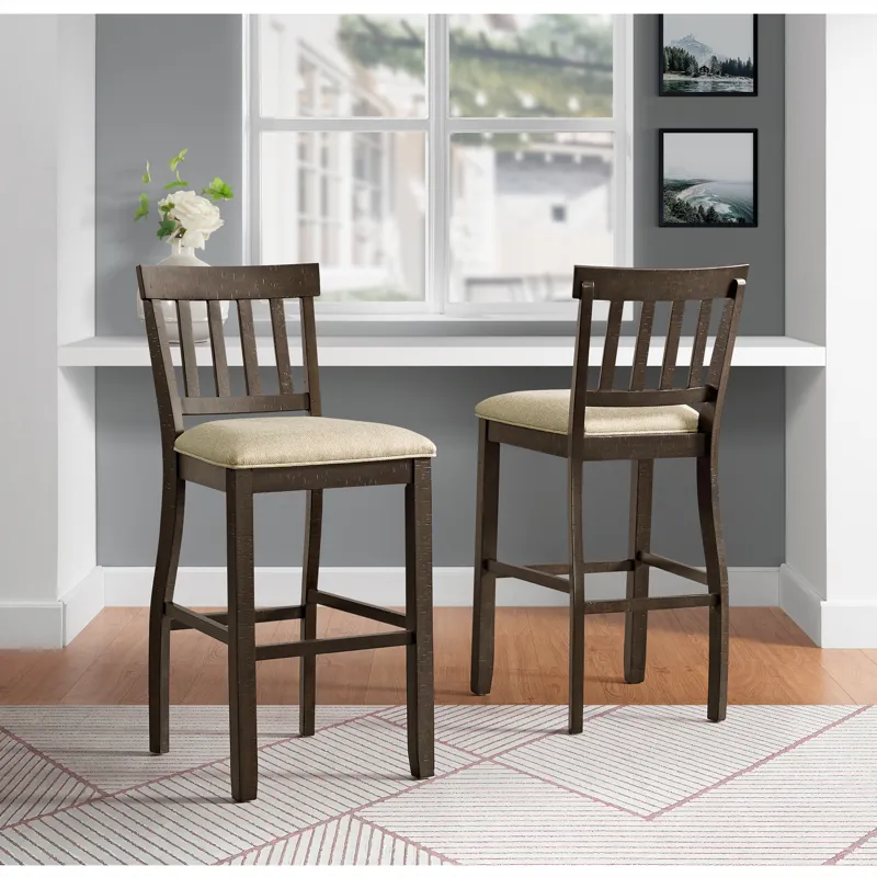 Stone 30\" Bar Slat Back Stool w/Fabric Seat Charcoal (2 Per Carton)