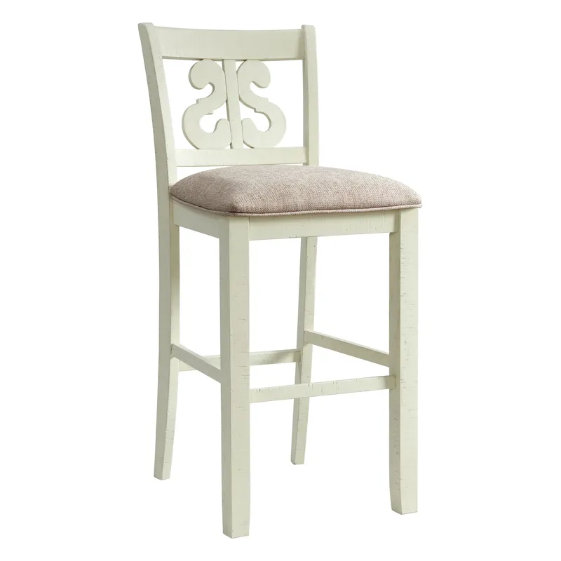 Stone 30\" Bar Scroll Back Stool w/Fabric Seat in White (2 Per Carton)