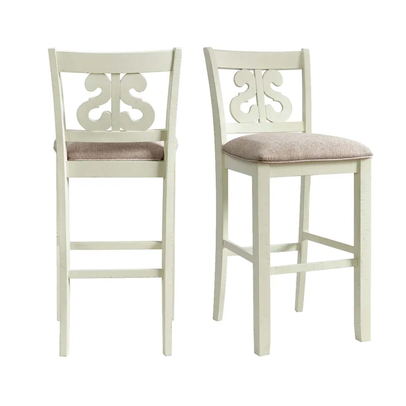 Stone 30\" Bar Scroll Back Stool w/Fabric Seat in White (2 Per Carton)