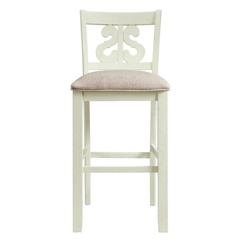 Stone 30\" Bar Scroll Back Stool w/Fabric Seat in White (2 Per Carton)