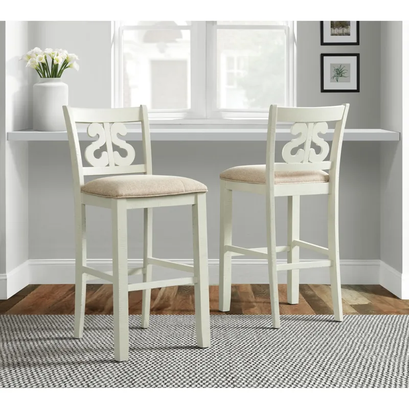Stone 30\" Bar Scroll Back Stool w/Fabric Seat in White (2 Per Carton)