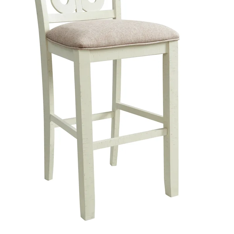 Stone 30\" Bar Scroll Back Stool w/Fabric Seat in White (2 Per Carton)