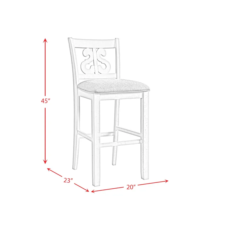 Stone 30\" Bar Scroll Back Stool w/Fabric Seat in White (2 Per Carton)