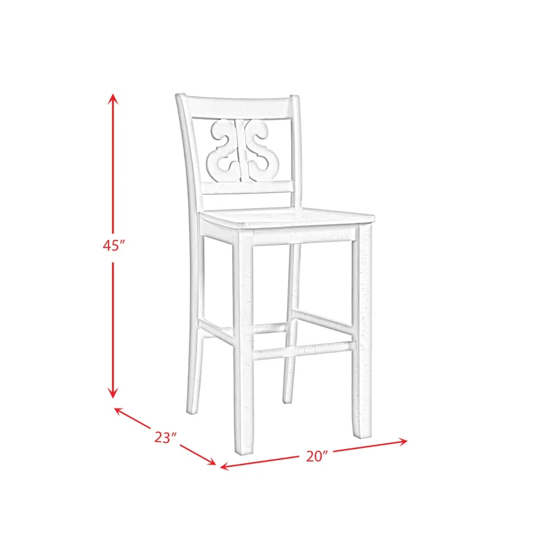 Stone 30\" Bar Scroll Back Stool w/ Wood Seat in White (2 Per Carton)