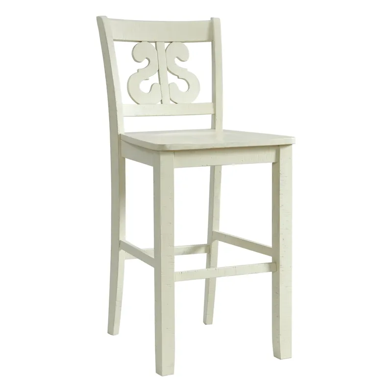 Stone 30\" Bar Scroll Back Stool w/ Wood Seat in White (2 Per Carton)