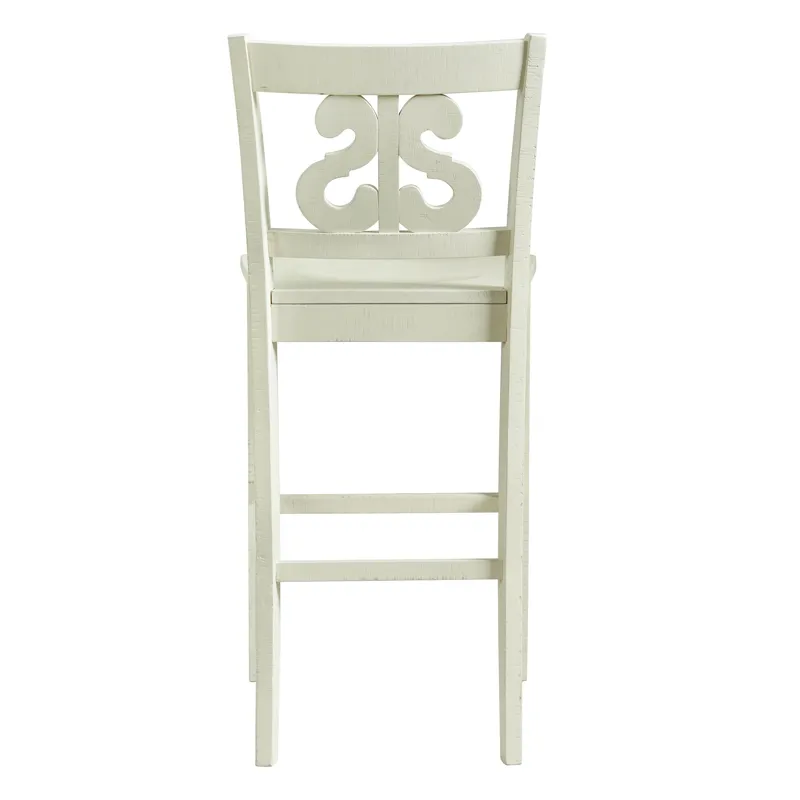 Stone 30\" Bar Scroll Back Stool w/ Wood Seat in White (2 Per Carton)