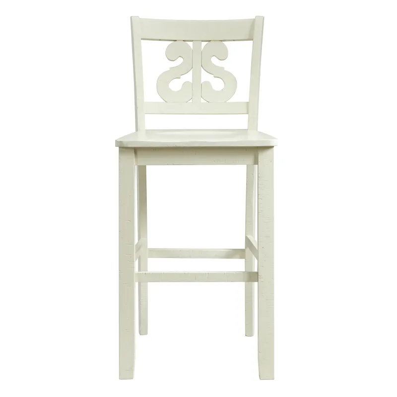 Stone 30\" Bar Scroll Back Stool w/ Wood Seat in White (2 Per Carton)