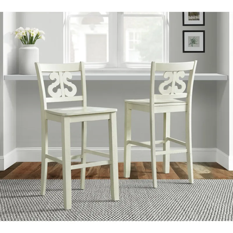 Stone 30\" Bar Scroll Back Stool w/ Wood Seat in White (2 Per Carton)