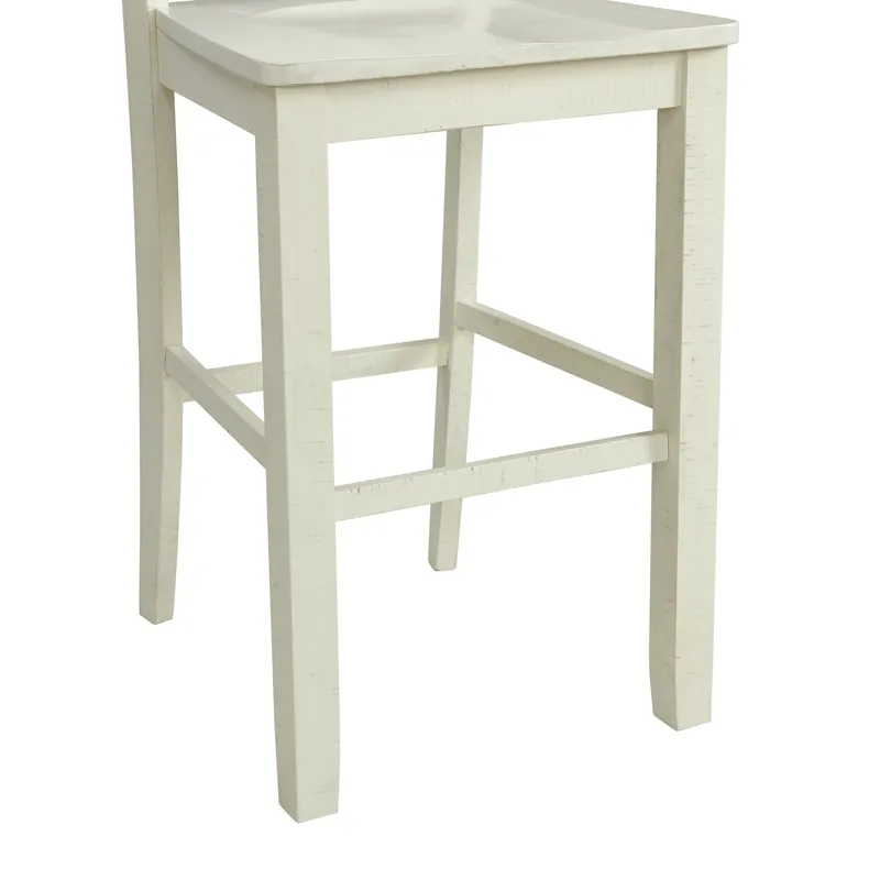 Stone 30\" Bar Scroll Back Stool w/ Wood Seat in White (2 Per Carton)