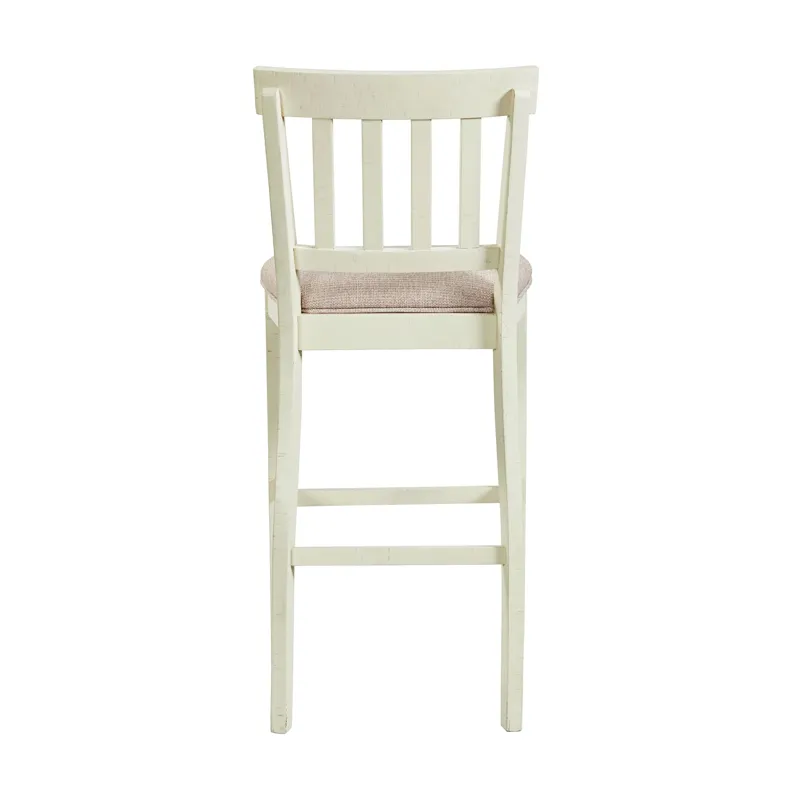 Stone 30\" Bar Slat Back Stool w/Fabric Seat in White (2 Per Carton)