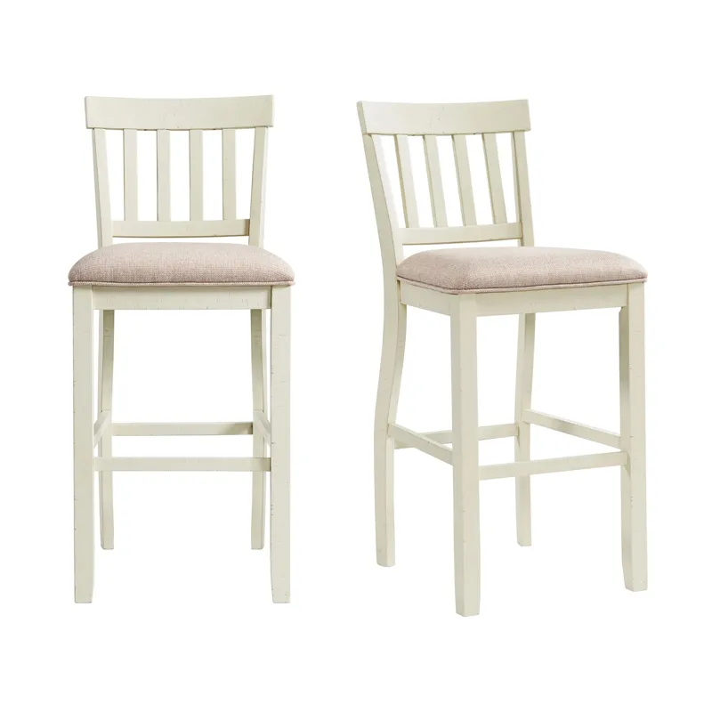 Stone 30\" Bar Slat Back Stool w/Fabric Seat in White (2 Per Carton)