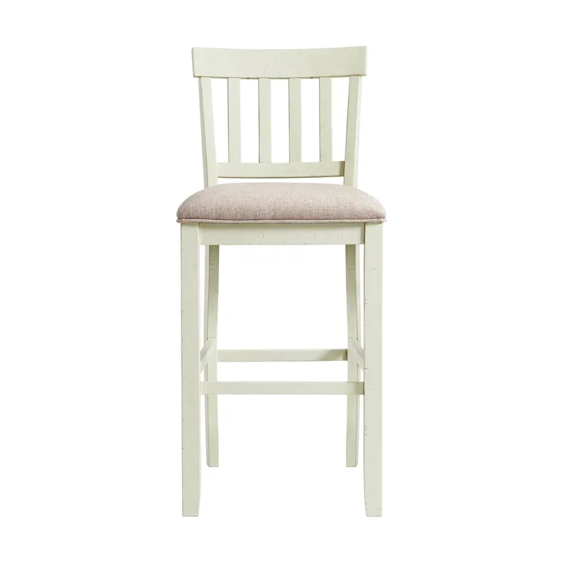 Stone 30\" Bar Slat Back Stool w/Fabric Seat in White (2 Per Carton)